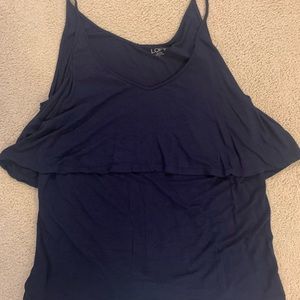 LOFT Navy Tank with Ruffle, Size Large